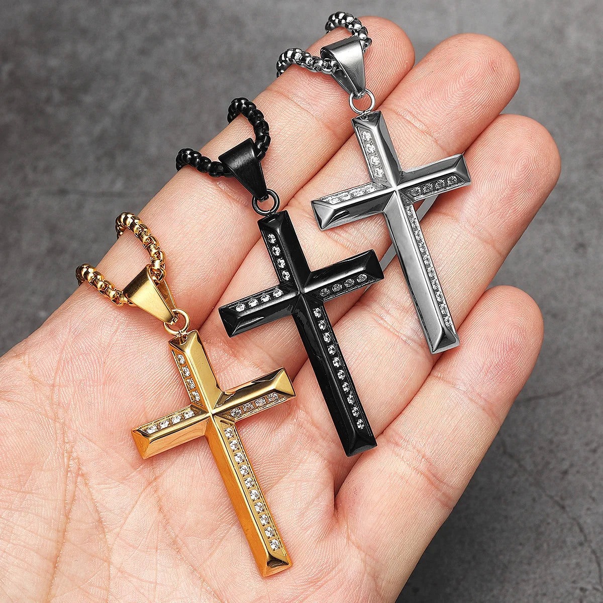 Simple Gemstone Cross Stainless Steel Men Necklaces Pendant Chain Punk For Women Fashion Jewelry Gifts Wholesale Dropshiping