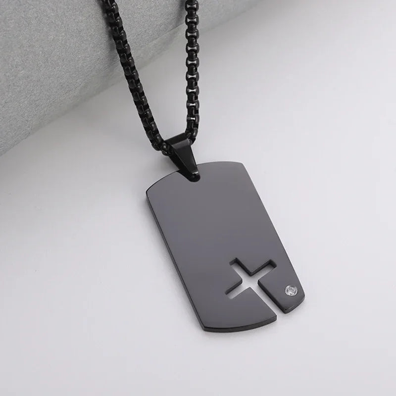 Stainless Steel Cross Letter Pendant Christian Savior Jesus Necklace Men and Women Religious Prayer Amulet Jewelry