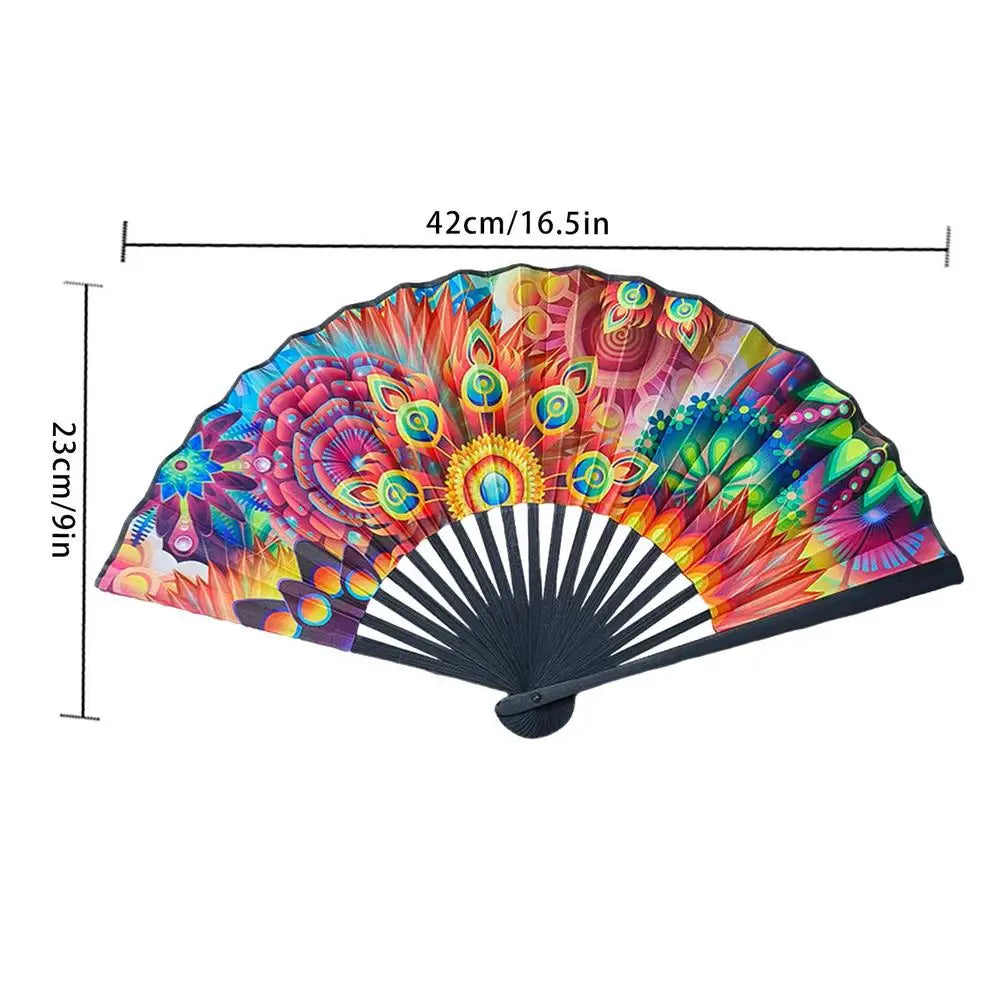 Chinese Style Pattern Hand Held Fans Bamboo Satin Cloth Folding Handheld Folded For Church Wedding Hand Fan Cool Bamboo Hand Fan Type A CHINA