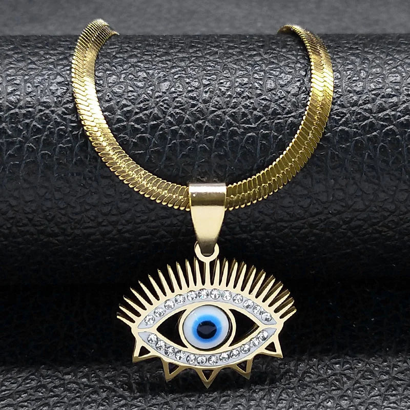 Vintage Crystal Evil Demon Eye Choker Necklaces for Women Stainless Steel Gold Plated Necklaces Jewelry Collares Mujeres N8239