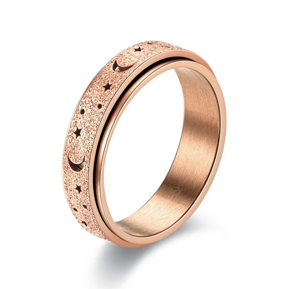Fashion Rainbow Moon Star Anxiety Rings for Women Men Stainless Steel Fidget Ring Anti Anxiety Ring Stress Relief Spinner Ring