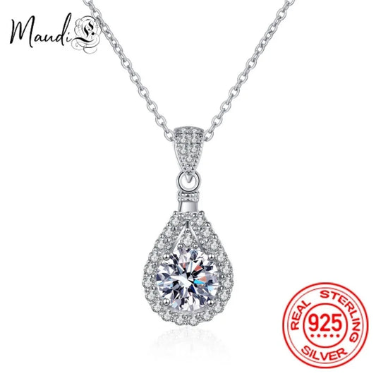 2CT Moissanite Halo Pendant Necklaces for Women Sterling Silver Accents Excellent Cut Lab Diamond Teardrop Necklace Fine Jewelry 45cm