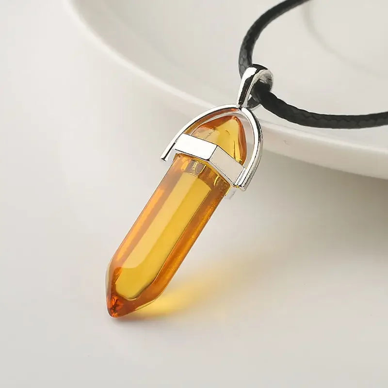 Natural Crystal Wishing Stone Necklace Energy Stone Hexagonal Pendant Men Women Birthday Gift Healing Talisman Jewelry