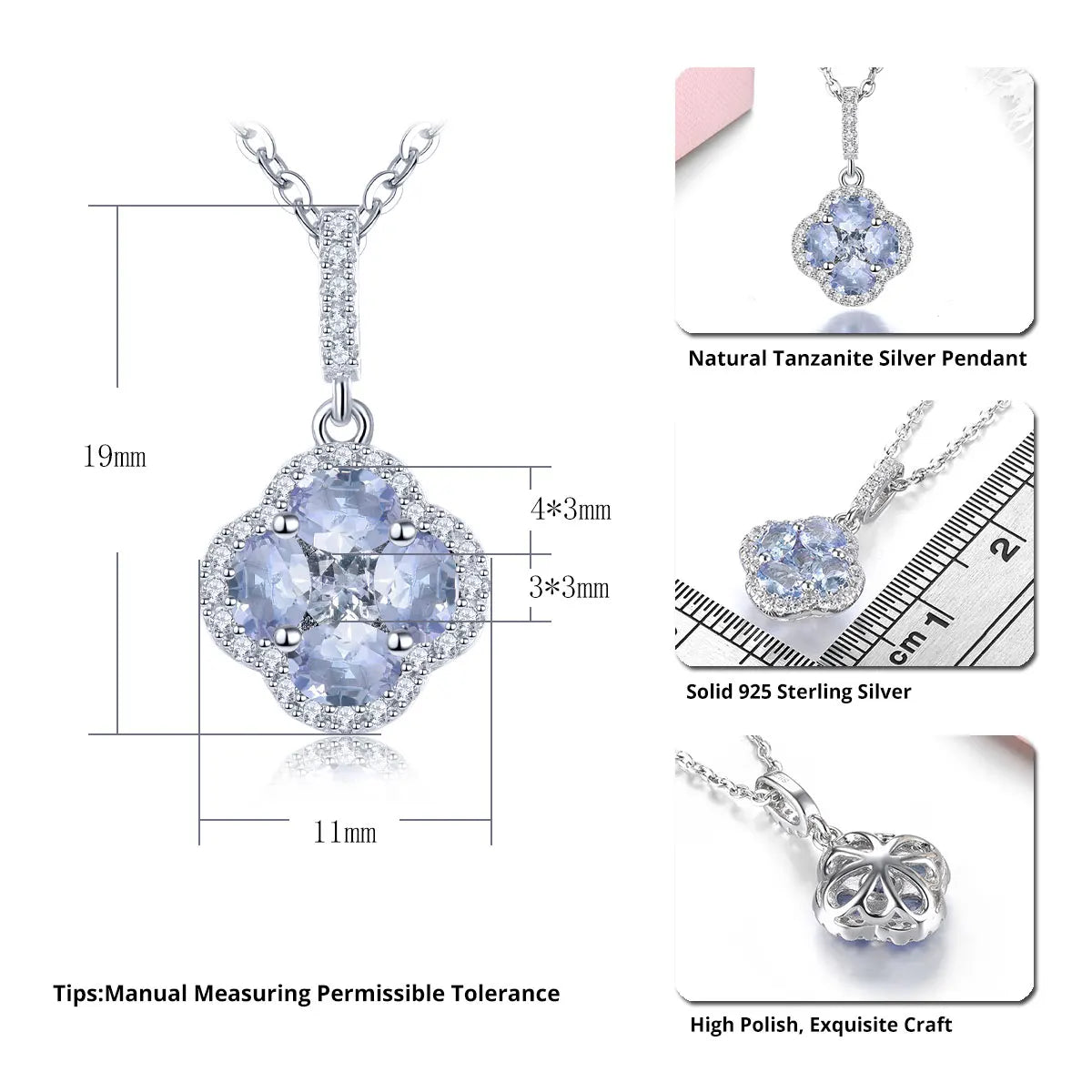 Natural Tanzanite Sterling Silver Pendants 0.8 Carats Genuine Gemstone Romantic Elegant Fine Jewelry Style S925 Birthday Gifts