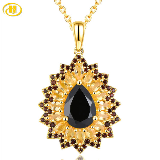 Natural Black Spinel Citrine Sterling Silver Pendant 3.6 Carats Yellow Gold Plated Women's Favorite S925 Gift Original Design Default Title