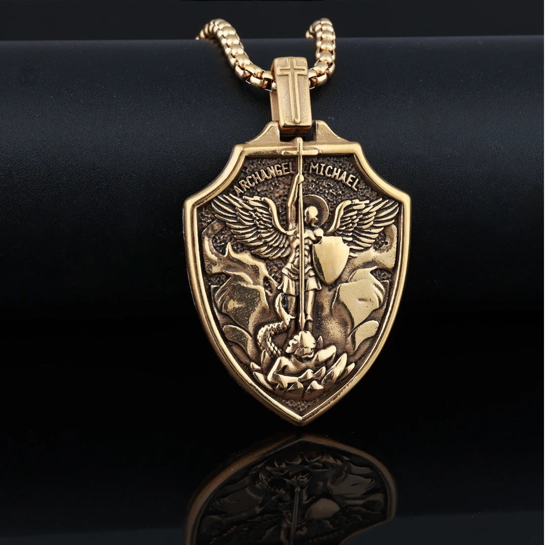 Archangel St.Michael Shield Amulet Stainless Steel Men Necklaces Pendant Chain Punk For Women Fashion Jewelry Gifts Wholesale