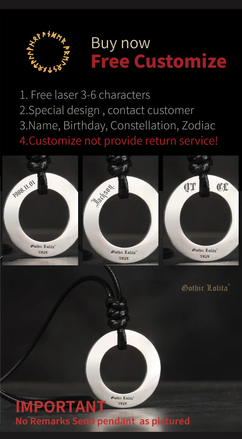 Viking Circle Pendant 925 Silver  Round necklace Trendy Men and Women Retro Jewelry