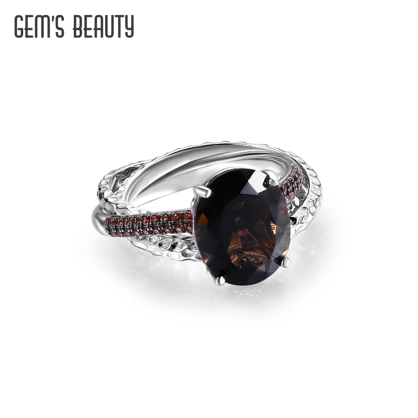 GEM'S BALLE 925 Sterling Silver Handmade Russian Trinity Band Rings Smoky Quartz Stackable Ring Fine Jewelry Gift Her