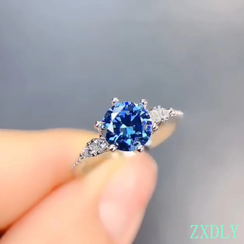 New crackling blue moissanite ring for women jewelry engagement ring for wedding real 925 silver ring birthday gift 1 carat gem