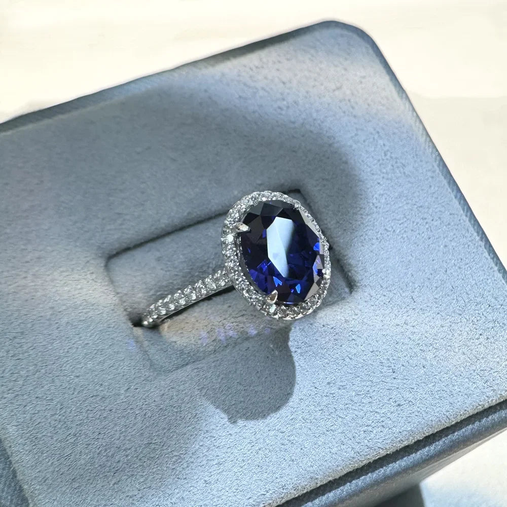 Vintage 100% 925 Sterling Silver 8*10mm Oval Cut Blue Sapphire Gemstone Rings for Wonman Man Anniversary Party Fine Jewelry Gift