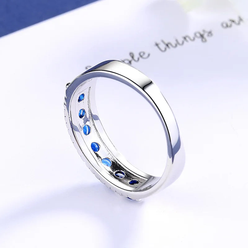 HUATIWOCY Luxury 925 Silver Jewelry Ring with Sapphire Zircon Gemstone Finger Rings Accessories for Women Wedding Party Gifts