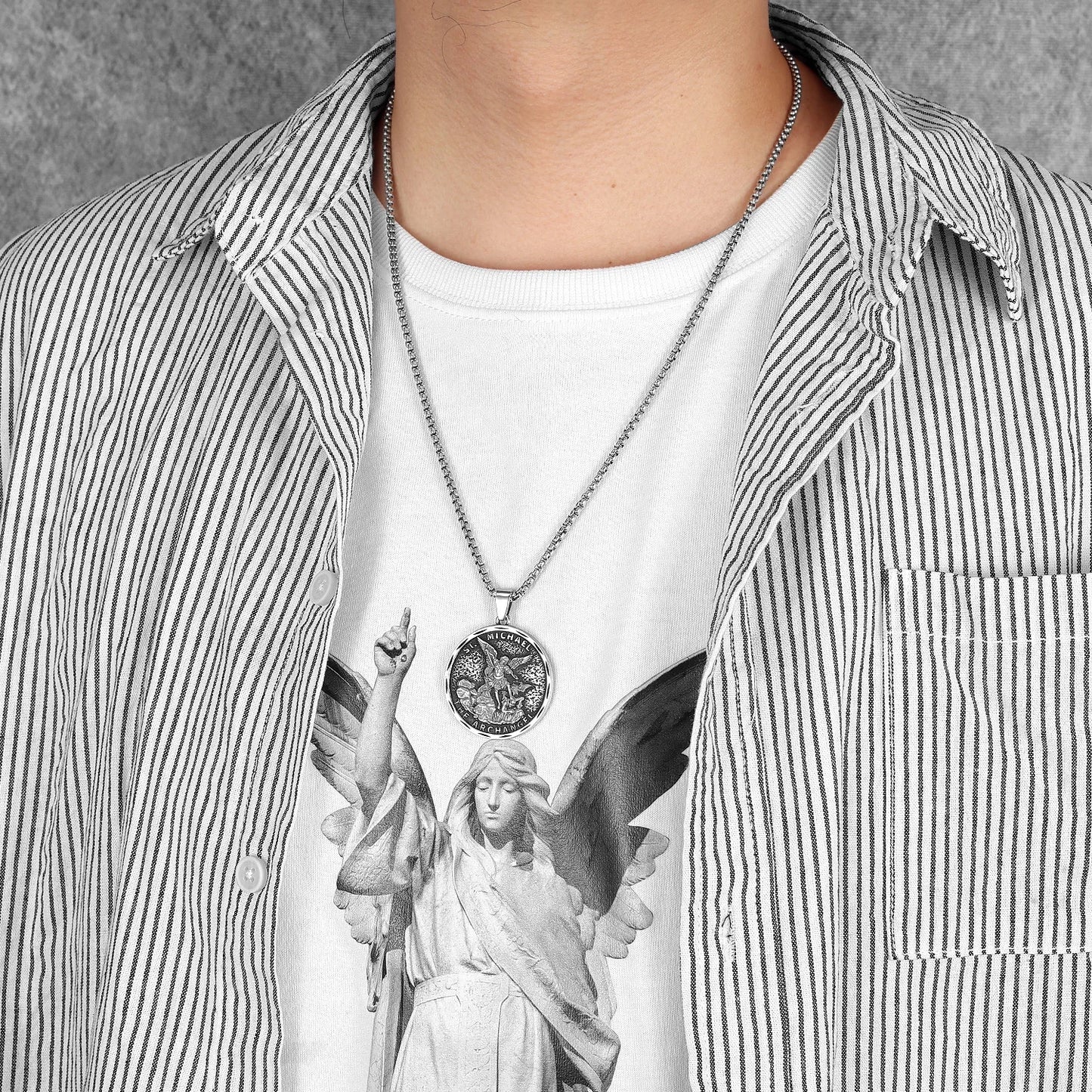 Archangel St.Michael Guardian Amulets Stainless Steel Men Necklaces Pendant Chain Punk For Women Fashion Jewelry Gifts Wholesale