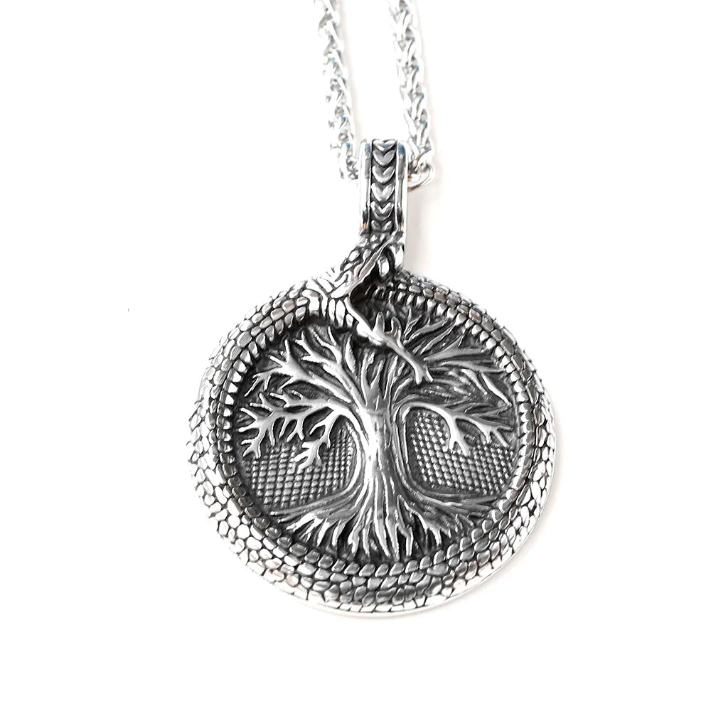 NEW Nordic Yggdrasil Viking Tree of Life Pendant Necklace Stainless Steel Vintage Ouroboros Necklace Men Amulet Jewelry
