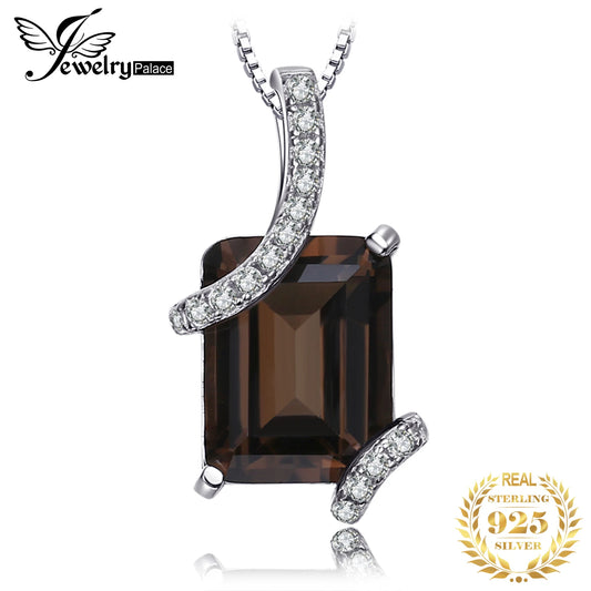 JewelryPalace 2.2ct Genuine Emerald Cut Smoky Quartz 925 Sterling Silver Pendant Necklace for Woman Gemstone Choker No Chain Default Title