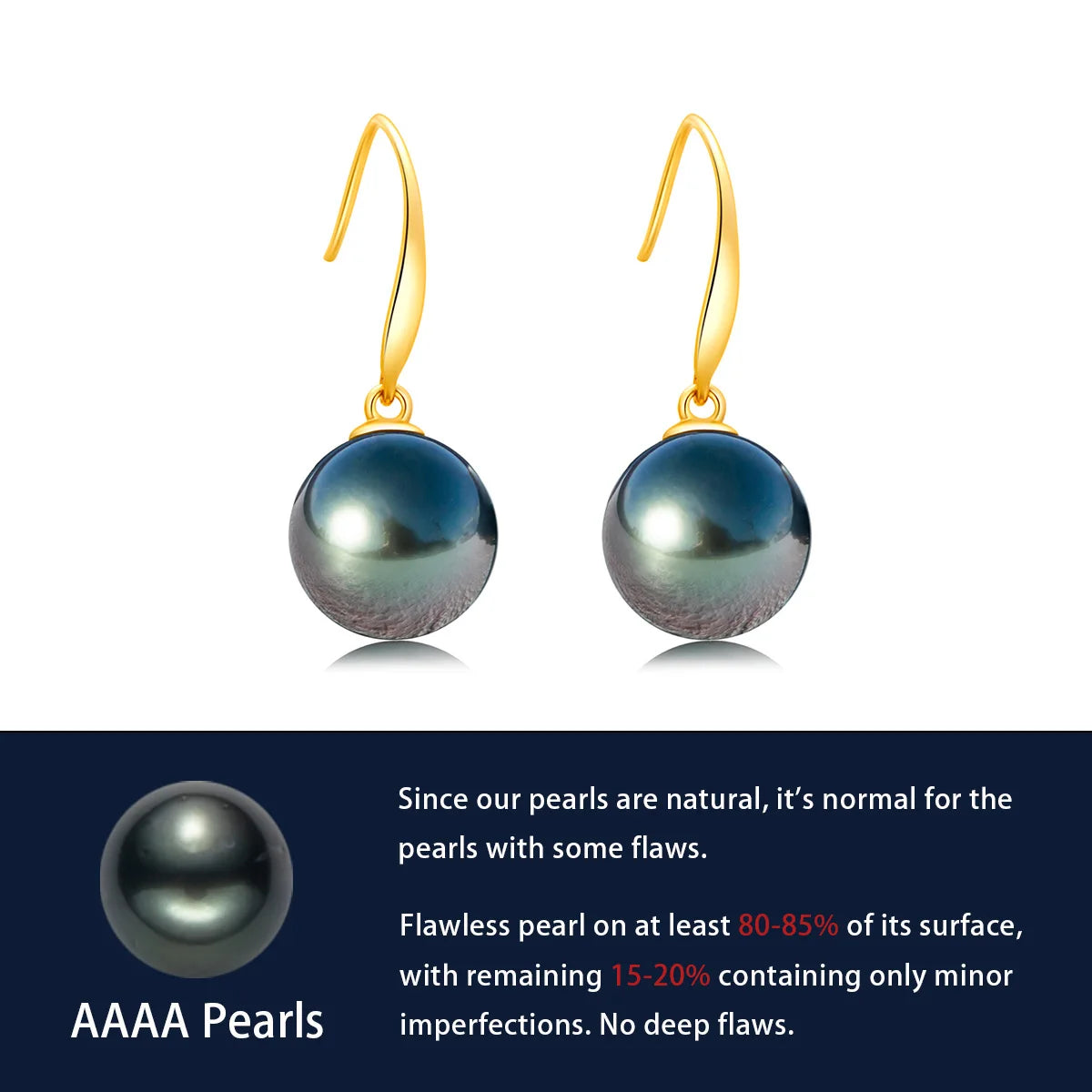 AnuJewel 18K Solid Gold 9-10 mm 8-9mm Tahitian Black Pearl Seawater Pearl Drop Earrings For Woman Fine Jewelry AAAA Yellow Gold CHINA