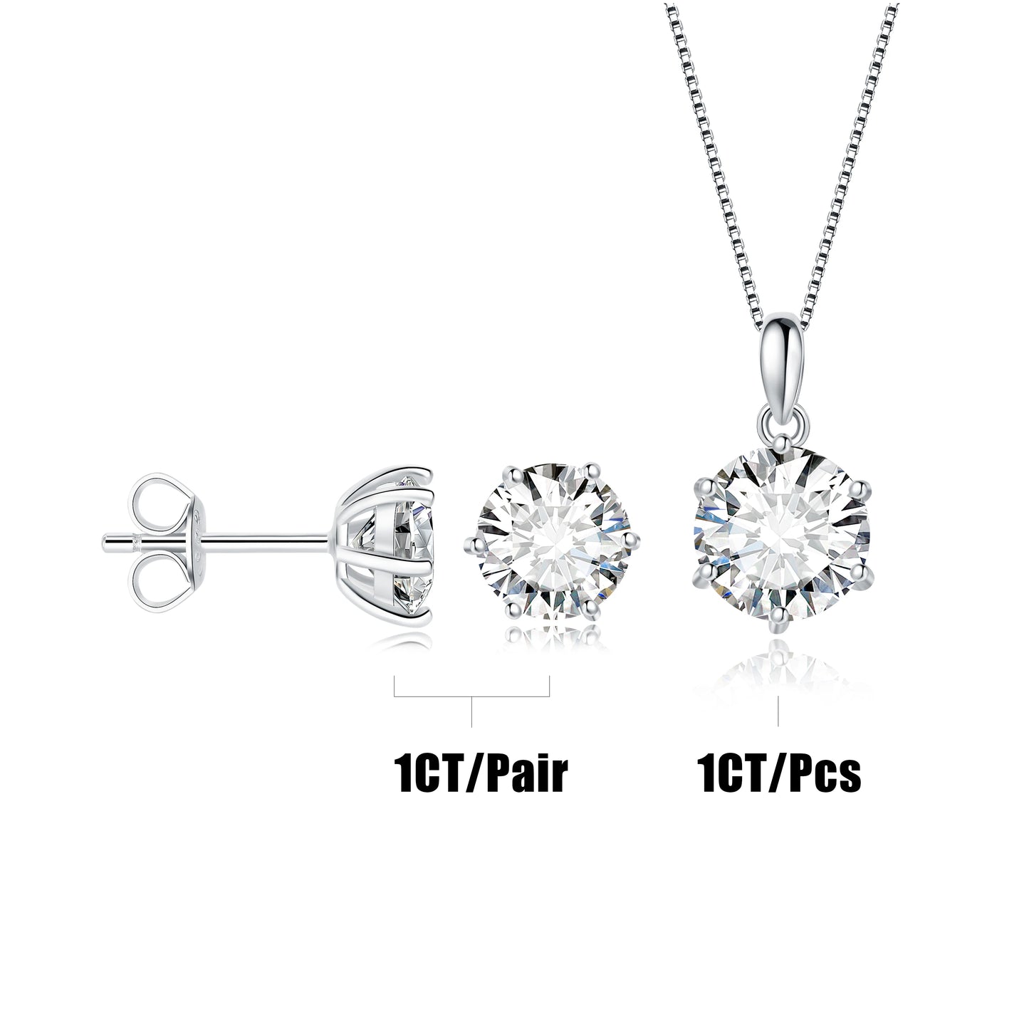 JewelryPalace Moissanite D Color Stud Earrings Pendant Necklace Jewelry Set Total 2ct 4ct 6ct S925 Sterling Silver Jewelry Woman