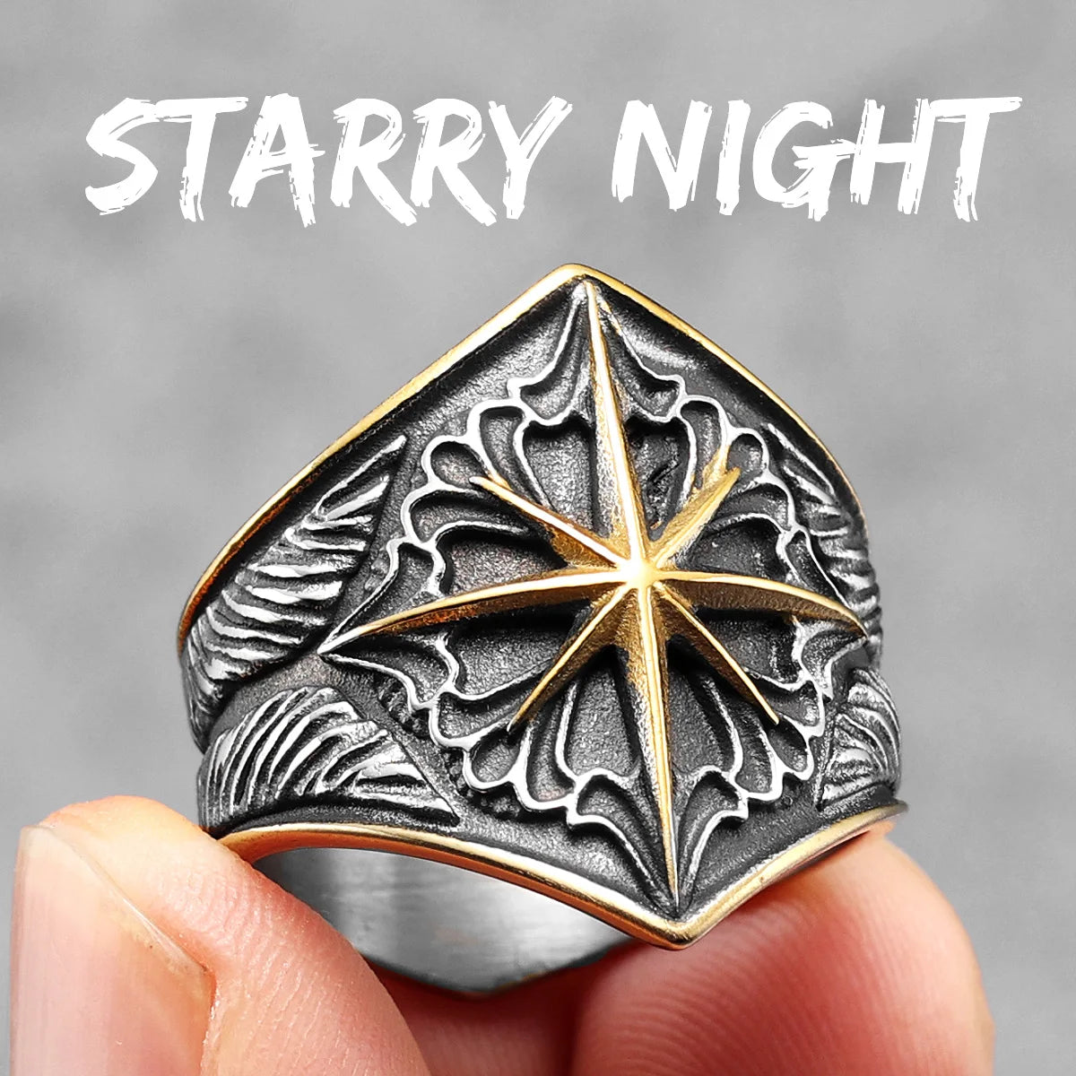 Starry Ring 316L Stainless Steel Star Men Ring Punk Rock Rap for Biker Male Boyfriend Mariner Jewelry Creative Gift Dropshipping