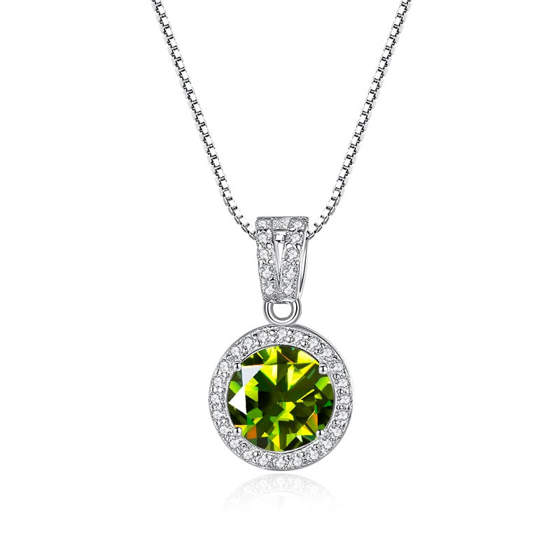 BIJOX STORY Moissanite Diamond Pendant Necklaces For Women 925 Sterling Silver Luxury Chain Trending Iced Bling Wedding Jewelry yellow green 1Ct per Pc 45cm