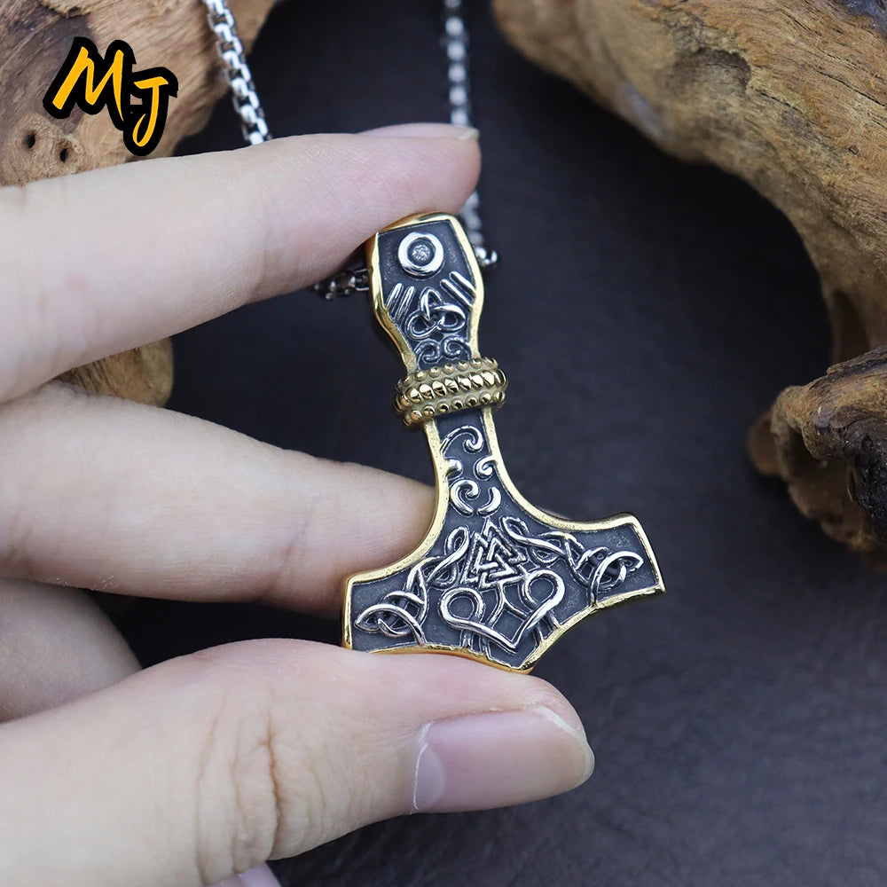 Vintage Men Viking Thor's Hammer Pendant Classic Nordic Celtic Knot Necklace Stainless Steel Scandinavian Jewelry Gift