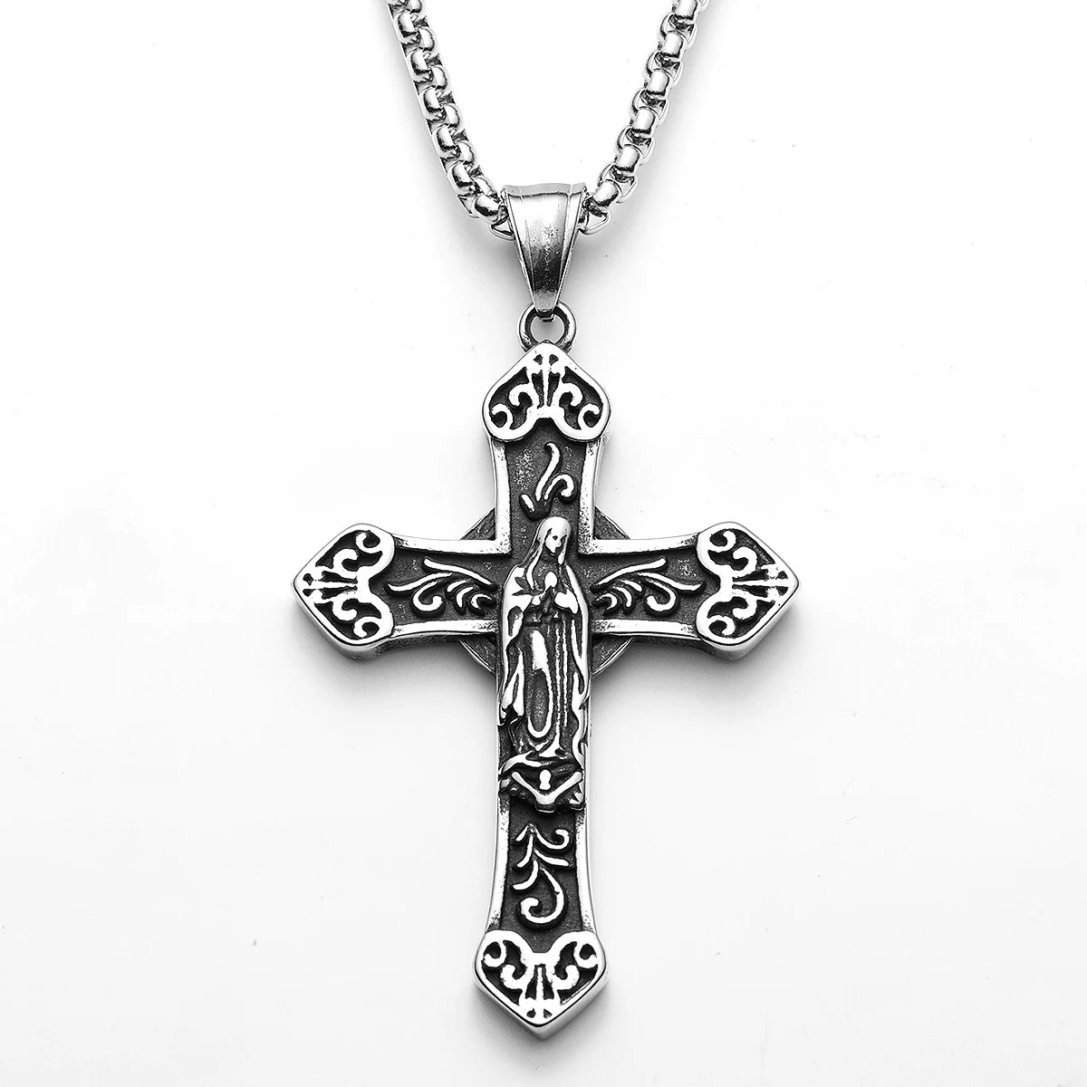 Virgin Mary Cross Amulets Stainless Steel Men Necklaces Pendant Chain Punk For Women Fashion Jewelry Gifts Wholesale Dropshiping