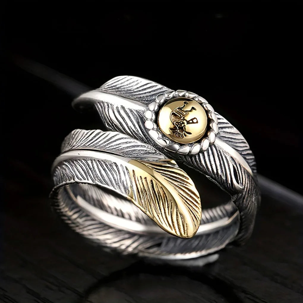 1pc ant feather alloy ring, gold embellishment size can be adjusted, fashion trends, beautiful personality and fashion accessori