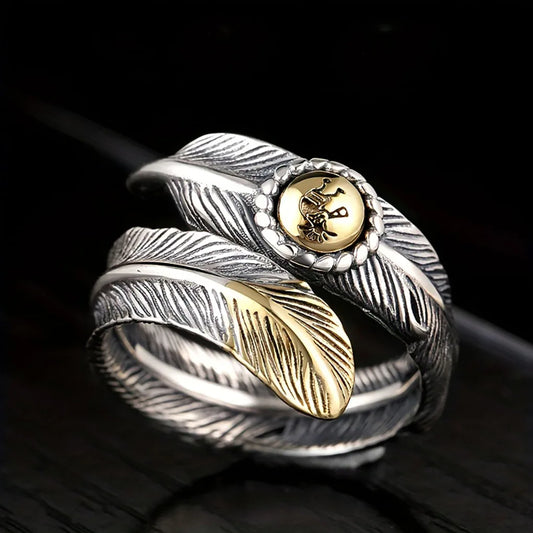 1pc ant feather alloy ring, gold embellishment size can be adjusted, fashion trends, beautiful personality and fashion accessori