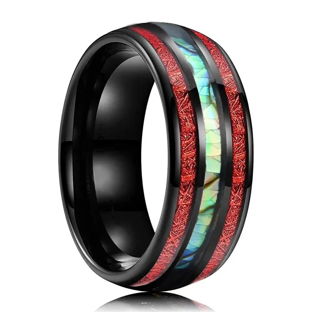Fashion 8mm Men Stainless Steel Celtic Dragon Rings Koa Wood Inlay Black Carbon Fiber Rings For Men Wedding Band Jewelry Gifts