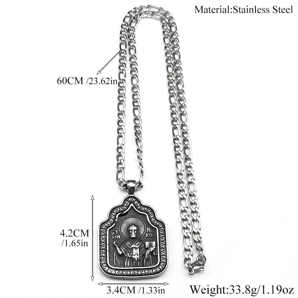 Saint Nicholas Santa Claus Chain For Women Men Stainless Steel Black Cross Turkey The Orthodox Church Necklace Jewelry Gifts
