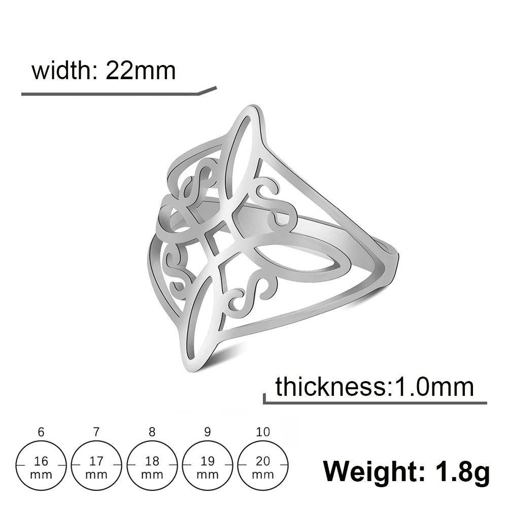 LIKGREAT Witch Knot Ring for Women Men Hollow Stainless Steel Finger Rings Celtic Vintage Amulet Protection Couple Jewelry Gifts