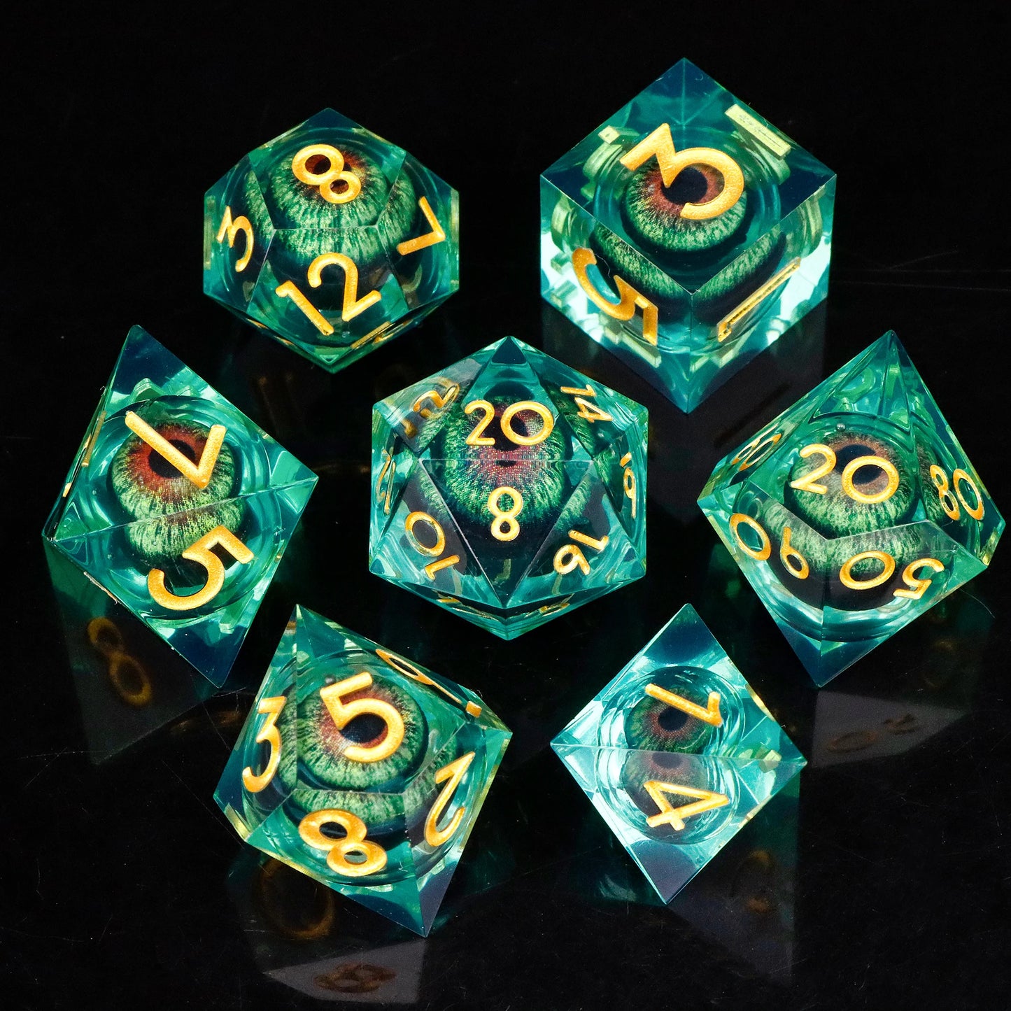 MUNDICE Dragon Eye Dice for RPG, Beholder Eye Dice for DnD, Dice Set for Dungeon and Dragon, Green&Purple Dice, D&D Dice DY19