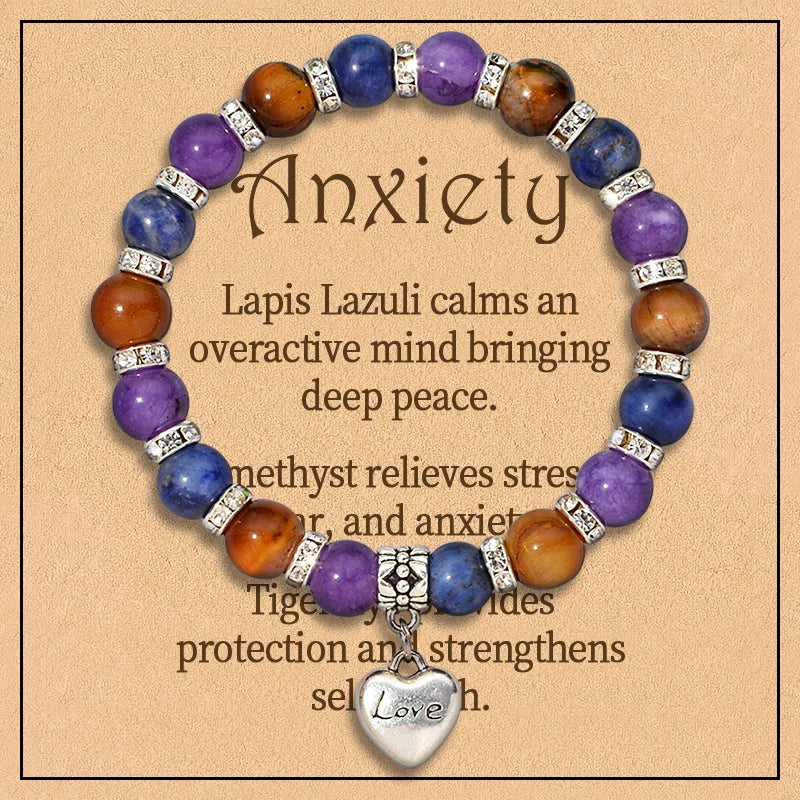 8 Styles 2PCS 8mm Healing Crystal Bracelet for Women Protection Good Luck Friendship Anxiety Stone Healing Bracelet with Card