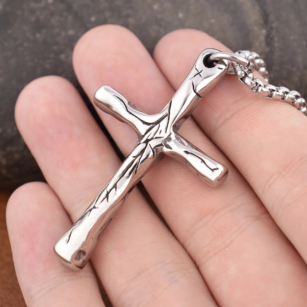 New Simple Cross Pendant Chain for Men Women Popular Charm Stainless Steel Christian Necklace Vintage Religion Jewelry
