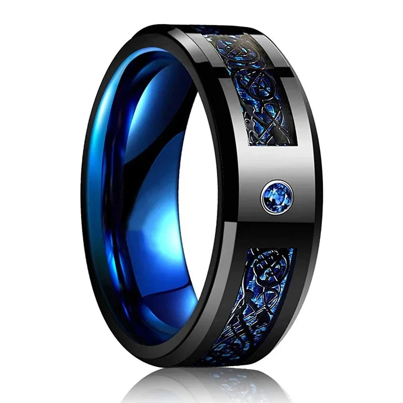 Fashion 8mm Black Brushed Stainless Steel Rings for Men Rose Gold Color Step Edge Men Promise Rings Wedding Party Jewelry Gifts