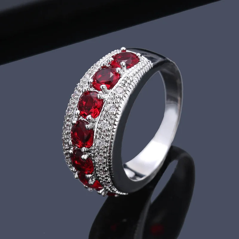 Luxury Jewelry Rings with Zircon Gemstone 925 Silver Accessories Finger Ring for Women Wedding Engagement Promise Party Gifts red