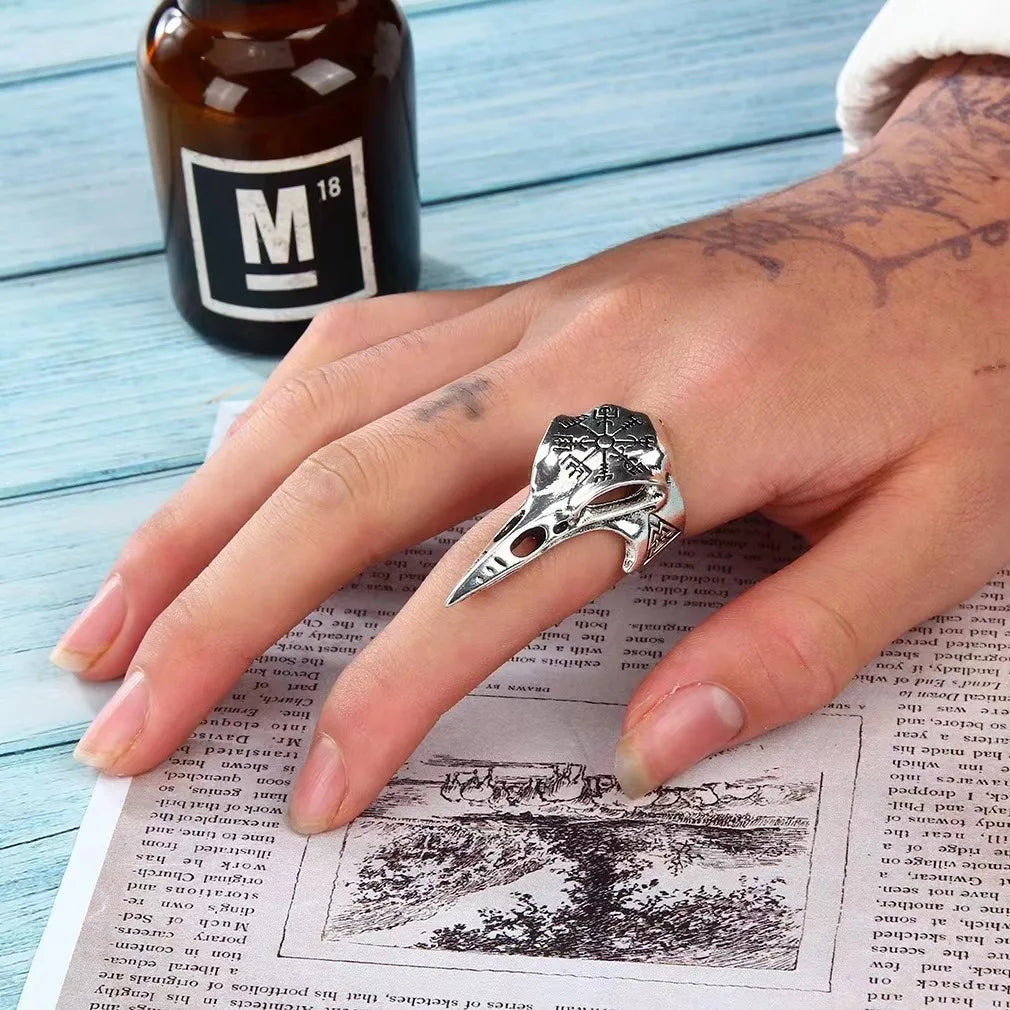 Retro Odin Raven Ring For Men Silver Color Punk Gothic Adjustable Ring Handmade Rock Hiphop Biker Jewelry Accessories Man Gift