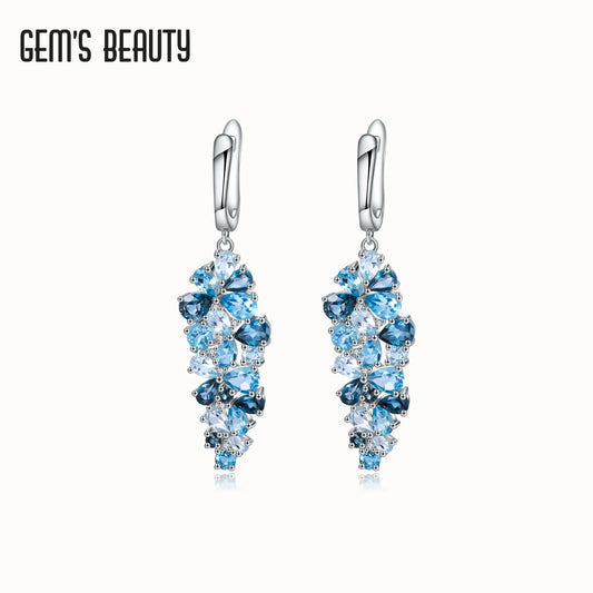 Gem's Beauty Natural London Blue Pure Topaz Earrings 925 Sterling Silver Luxury Drop Earrings For Women Silver 925 Jewelry