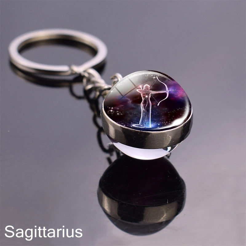 12 Zodiac Sign Keychain Sphere Ball Crystal Key Rings Scorpio Leo Aries Constellation Birthday Gift for Women and Mens Sagittarius 1