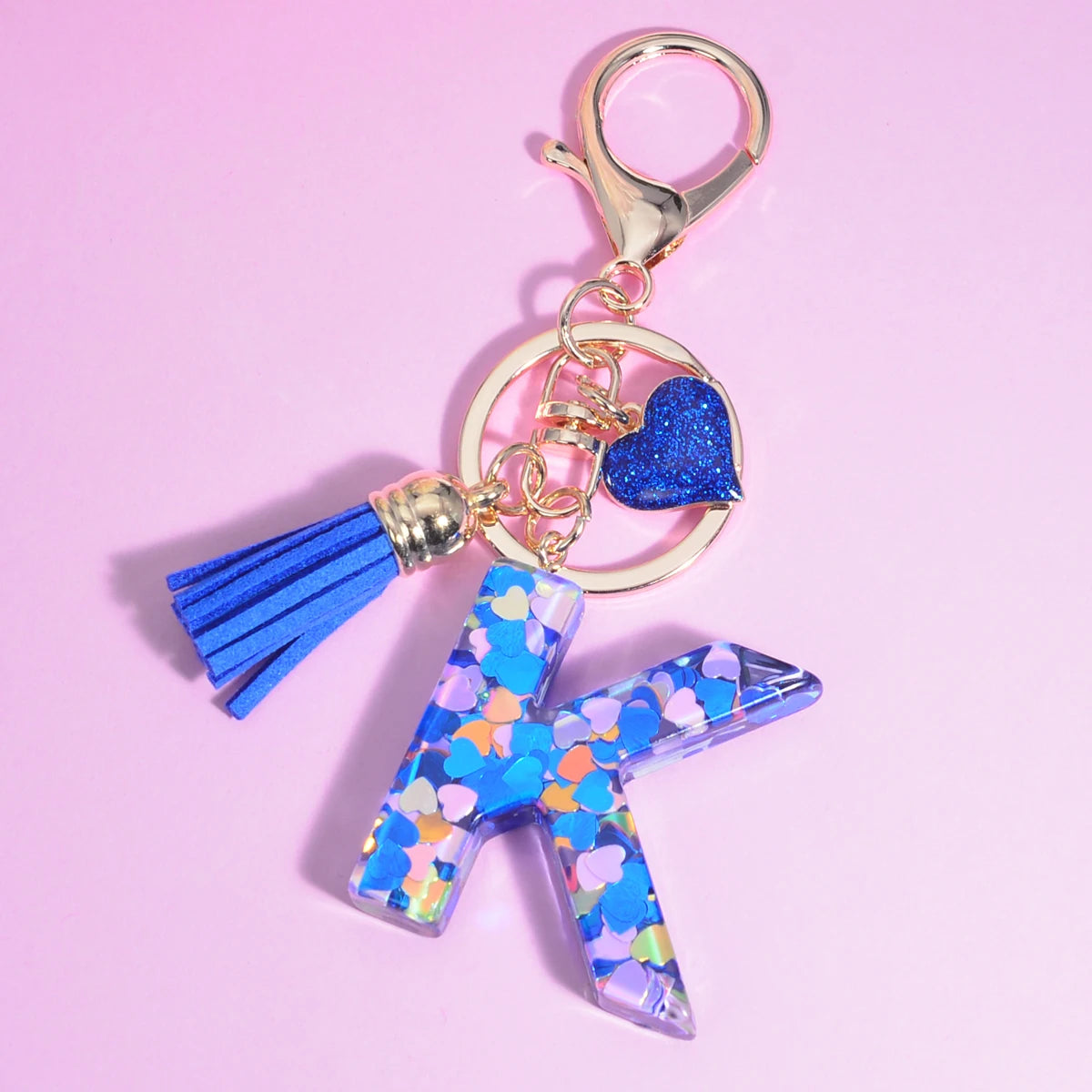 26 Initials Letter Key Pendant with Blue Tassel Alloy Love Fashion Girls Handbag Glitter Gradient Resin Alphabet Keychain Charms K CHINA