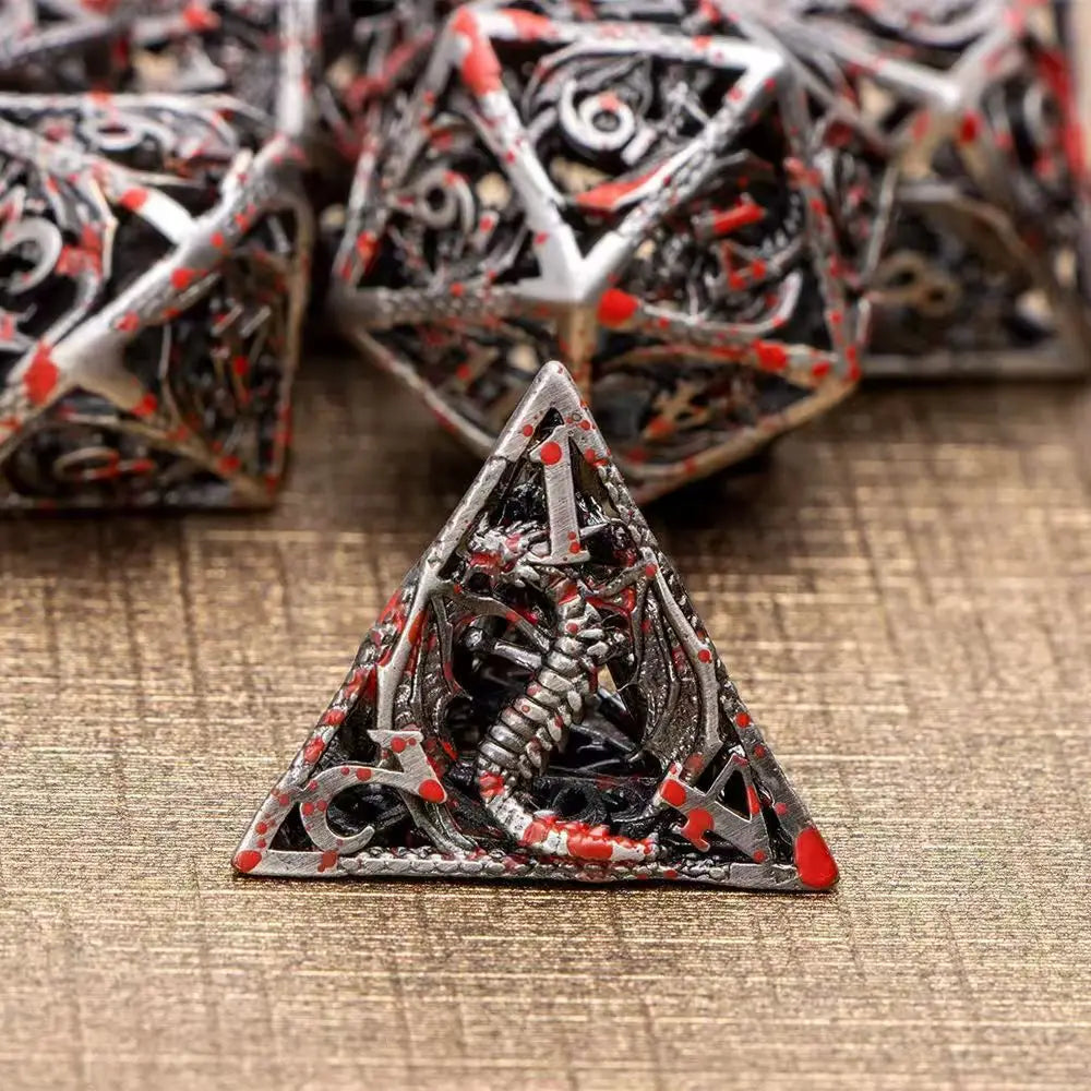 Hollow Metal Dice Set, 7PCS DND Dice set, polyhedral dice Set with box for Dungeons and Dragons RPG Role Playing Gaming Dice