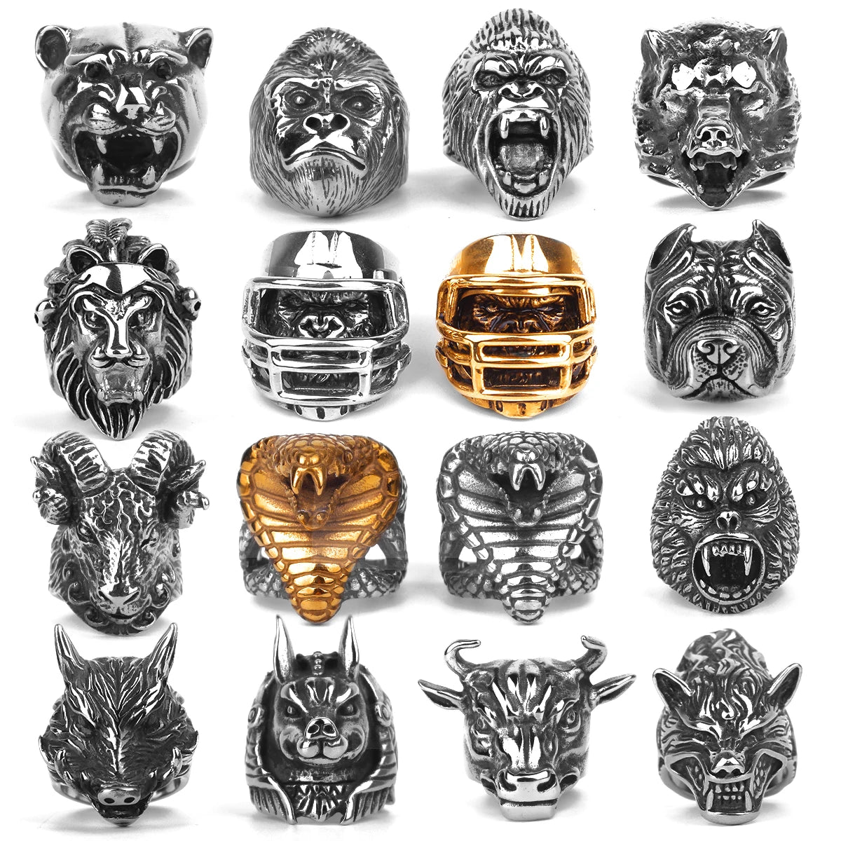 Stainless Steel Animal Men Rings Eagle Dog Dragon Bird Snake Punk Hip Hop Trendy For Male Boy Jewelry Creativity Gift Wholesale