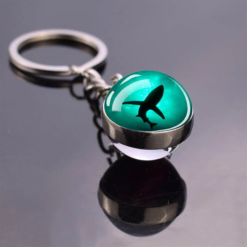 Blue Sea Keychain Marine Organisms Cute Key Chain Double Sided Glass Ball Pendant Dolphins Turtles Starfish Keyring Jewelry Gift As show 6