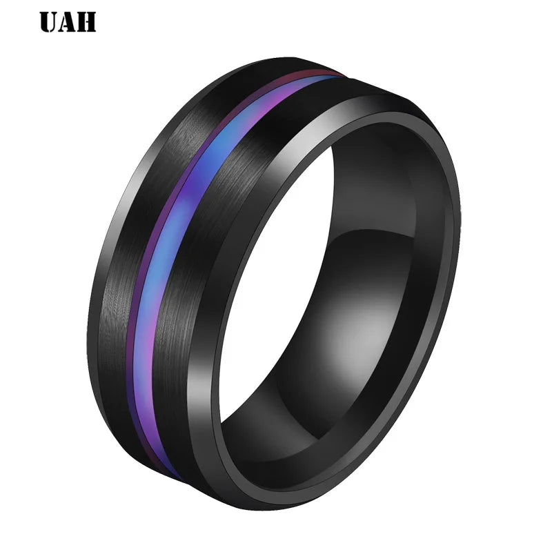 UAH Hot Sale Groove Rings Black Blu Stainless Steel Midi Rings For Men Charm Male Jewelry Dropshipping