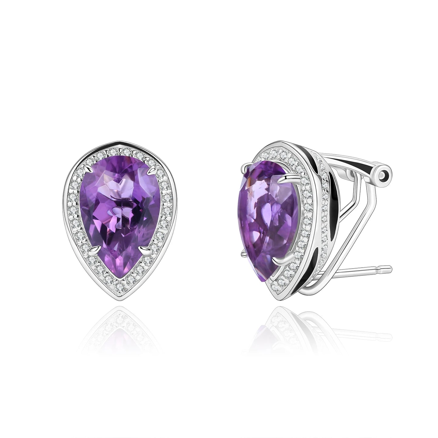 GEM'S BALLET Tiger Element Earrings Pear Shape 8x12mm Lab Blue Sapphire Stud Earrings in 925 Sterling Silver Gift For Her