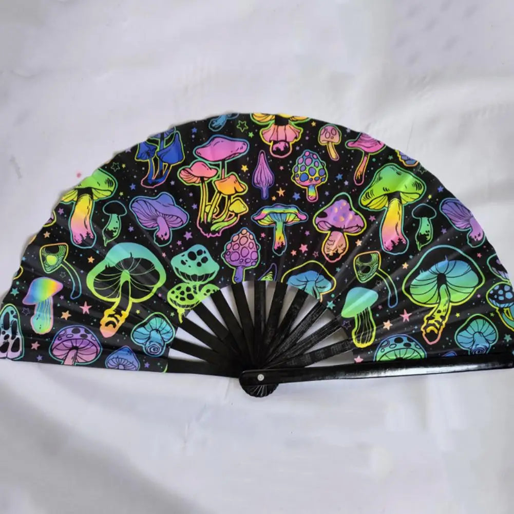 Folding Fan Colorful Holographic Rave Fans Bamboo Hand Fans for Festival Dancing Parties L