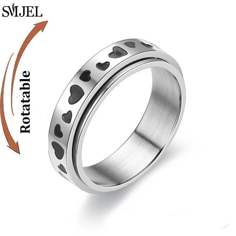 Rose Gold Stainless Steel Anxiety Ring Women Men Fidgets Spinner Rings Engagement Bands Silver Color Fashion Jewelry 8/6mm
