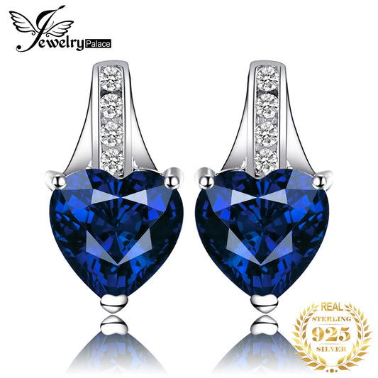 JewelryPalace Love Heart 2.1ct Created Blue Sapphire 925 Sterling Silver Stud Earrings for Woman Fine Jewelry Anniversary Gift Default Title