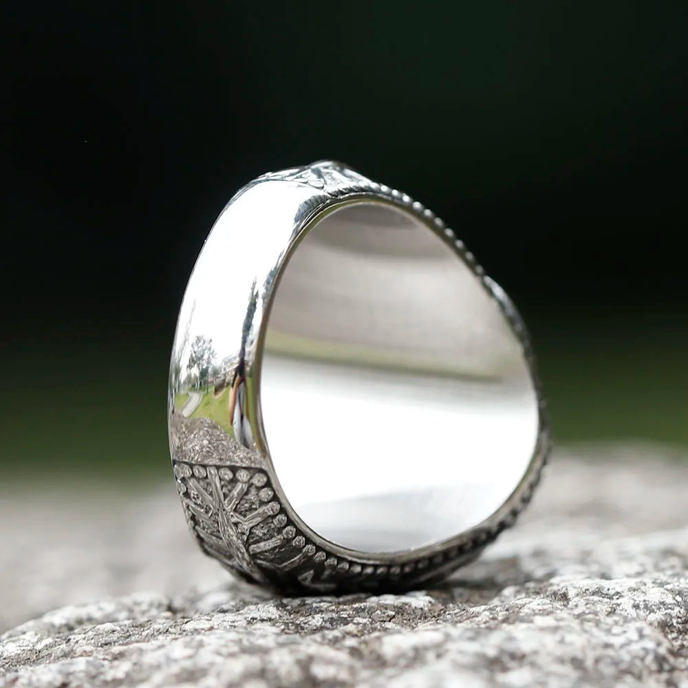 2022 New Unique Design Stainless Steel Turkish Stone Ring Vintage Pattern Men's Ring Retro National Style Jewelry Gift