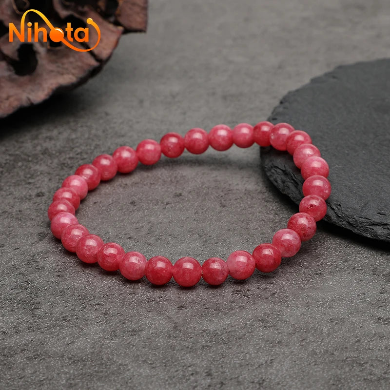 Fashion Red Rhodochros Chalcedony Bracelets Round Stone Beads Handmade Bracelets For Men Women Jewelry Pulsera 4/6/8/10/12mm