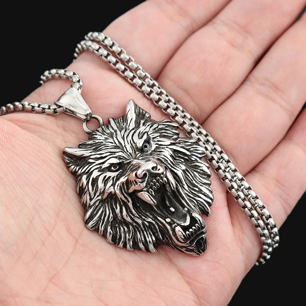 316L Steel Lion Necklace for Men - Viking Warrior Pendant Jewelry, Retro Punk Rock Amulet Gift, Gothic Biker Animal Accessories