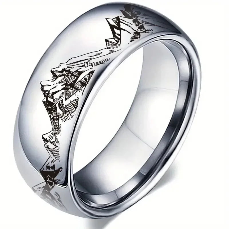 8MM Fashion Mountain Men Stainless Steel Jewelry Wedding Band Steel Rings Women Men Engagement Party Unisex Ring For Gift
